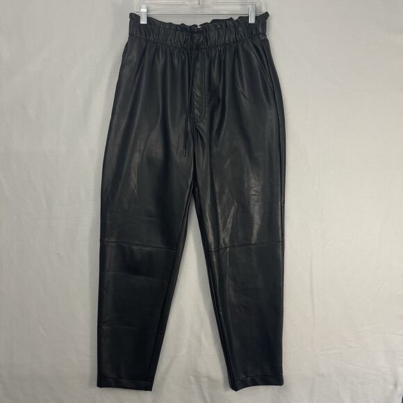 NWT Abercrombie & Fitch High Rise Black Faux Leather Pants Pull-On Size Large - Picture 2 of 16